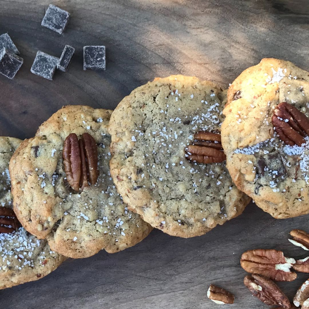 Brown Butter Bourbon Pecan Chocolate Chunk Cookies