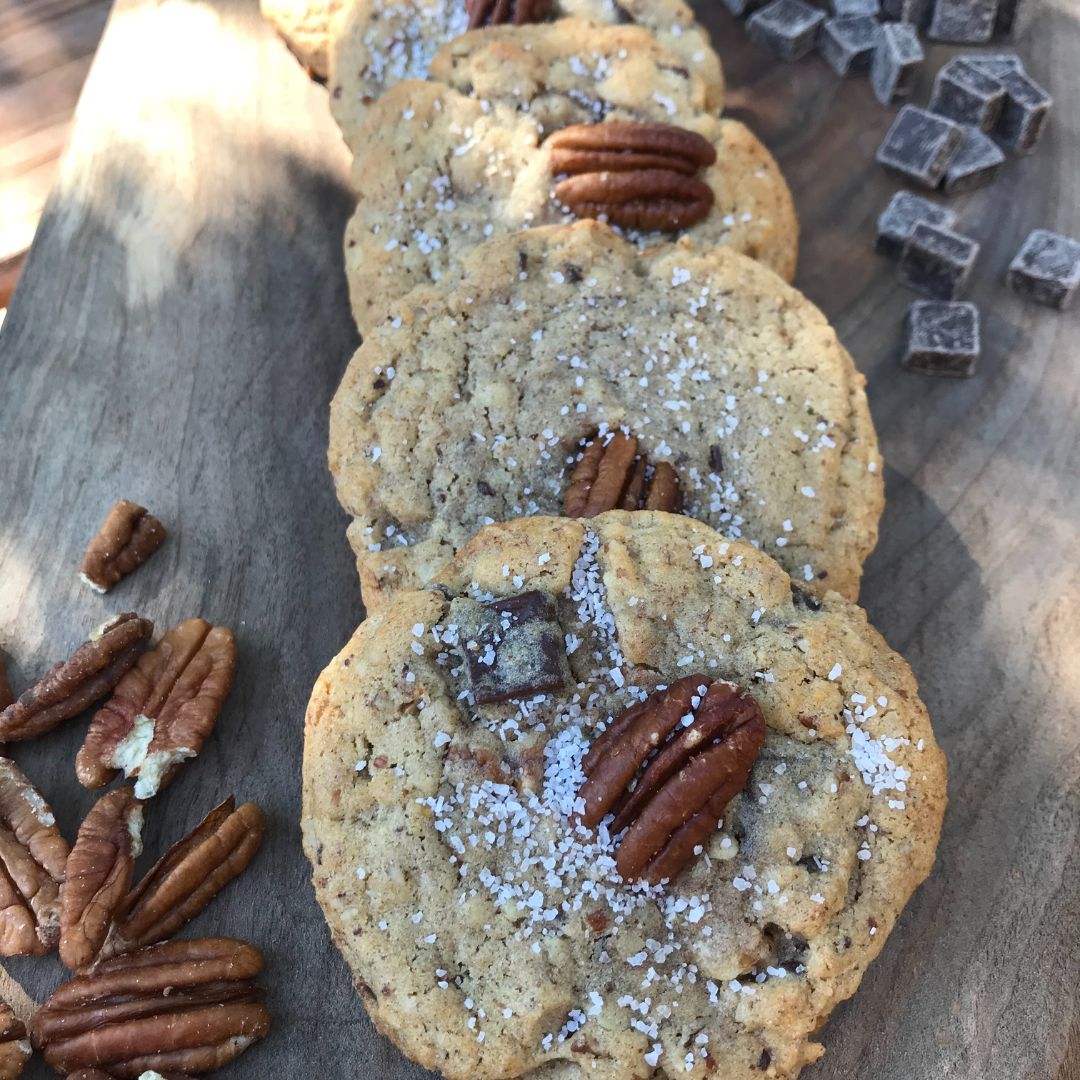 Brown Butter Bourbon Pecan Chocolate Chunk Cookies
