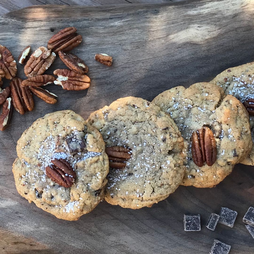 Brown Butter Bourbon Pecan Chocolate Chunk Cookies