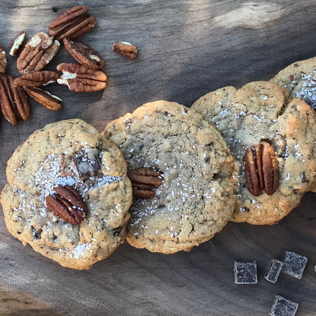 Brown Butter Bourbon Pecan Chocolate Chunk Cookies