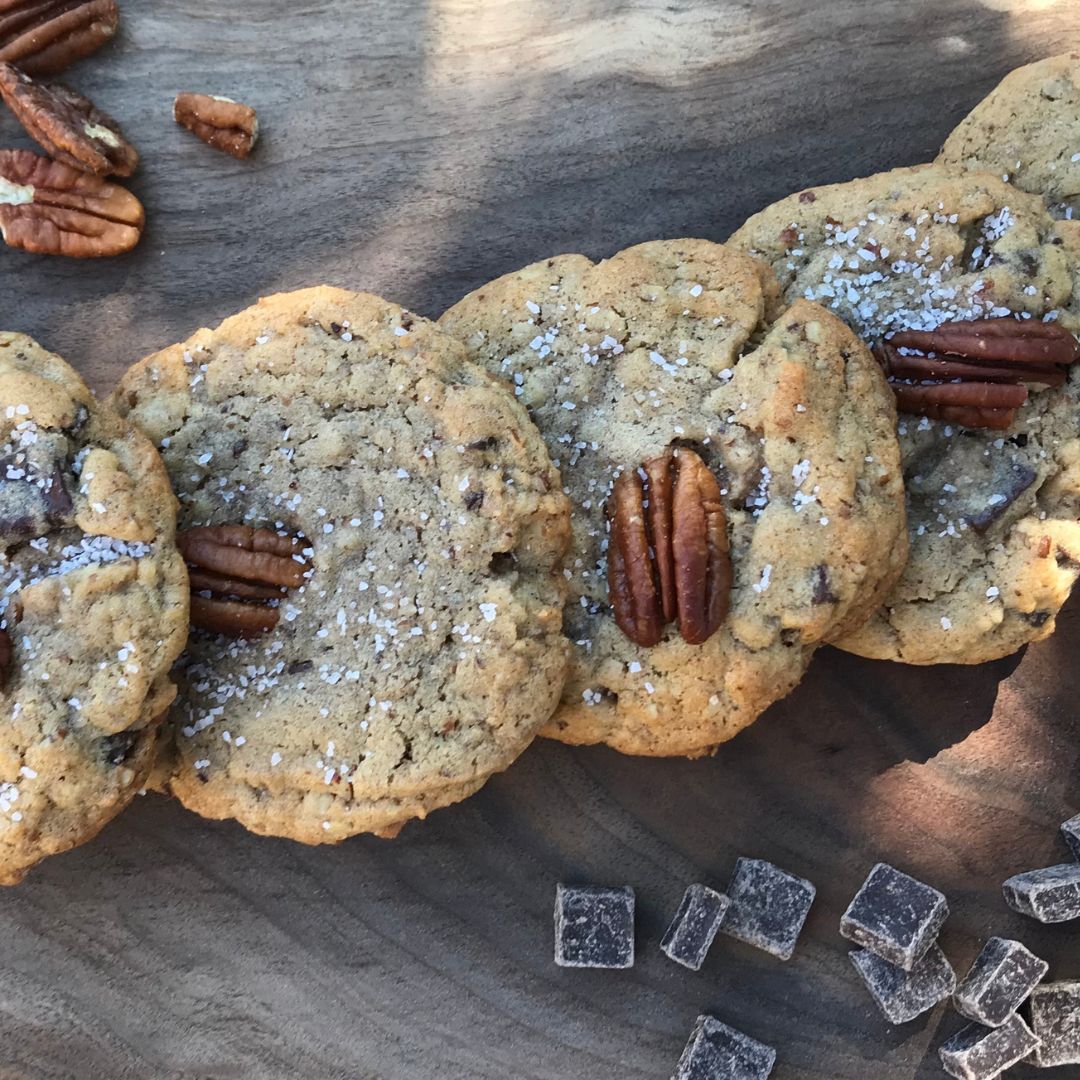 Brown Butter Bourbon Pecan Chocolate Chunk Cookies