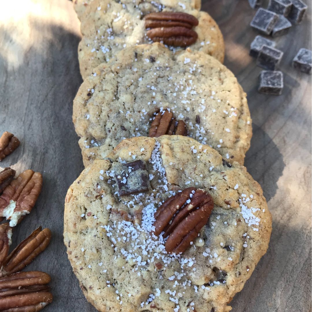 Brown Butter Bourbon Pecan Chocolate Chunk Cookies